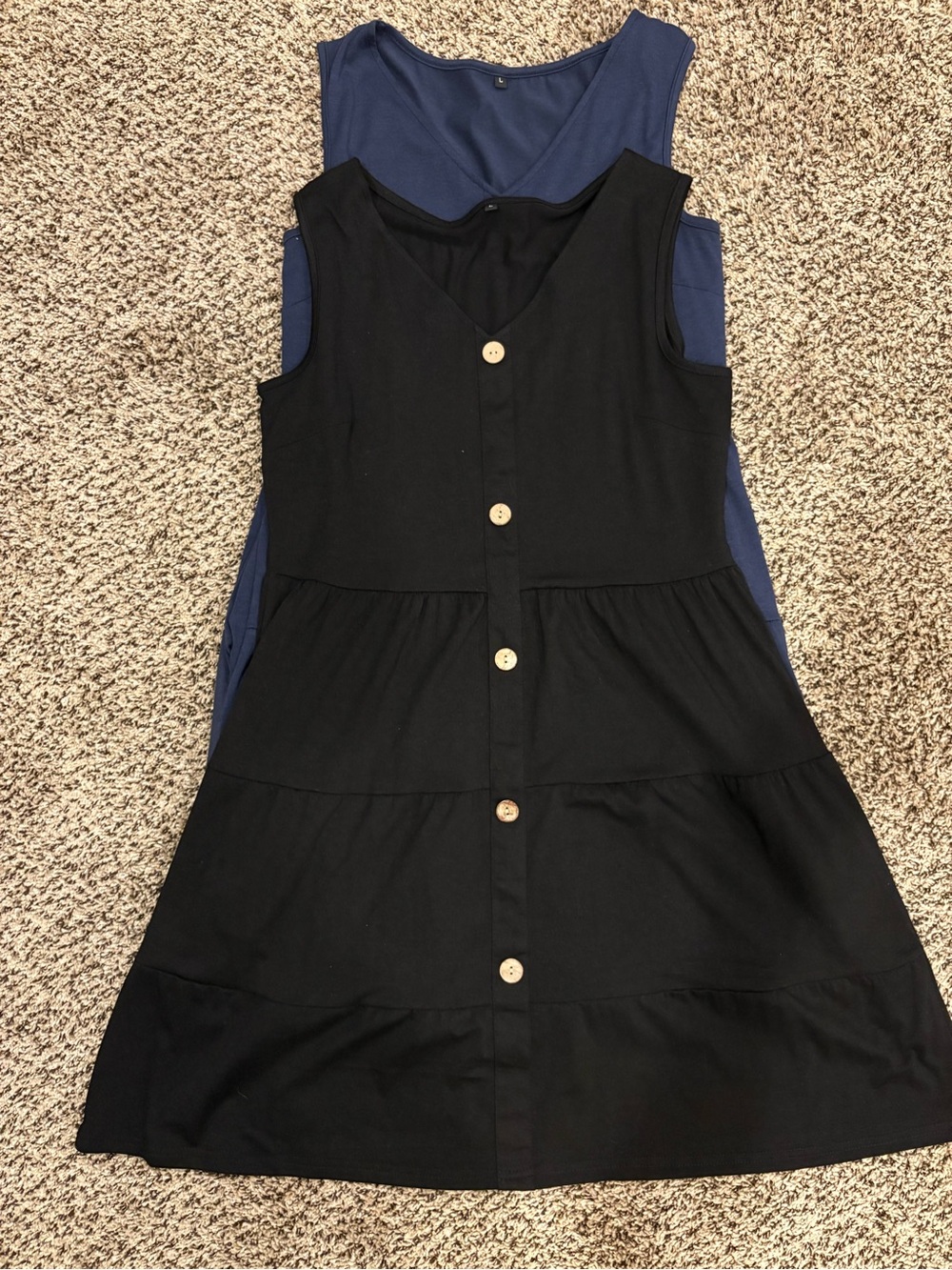 Women’s Sleeveless Faux Button-Front Layered Dress - set of two Black & Blue